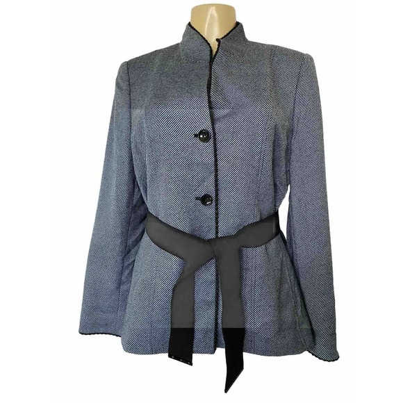 Vintage Carlisle Blazer Jacket Blue Black Wool Three Button Long Sleeve … - Picture 1 of 7